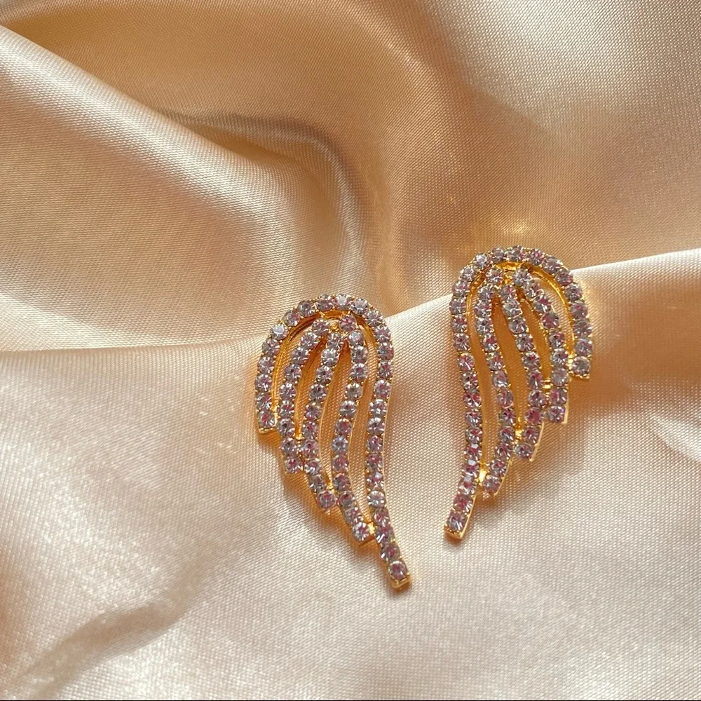 💕 Last one Rhinestones Wings Earrings Bird Angel - Picture 1 of 9
